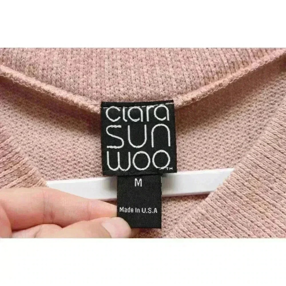 Clara Sun Woo Sweater Size Medium Dusty Pink V-Neck Oversized Boxy Lagenlook - Picture 6 of 11